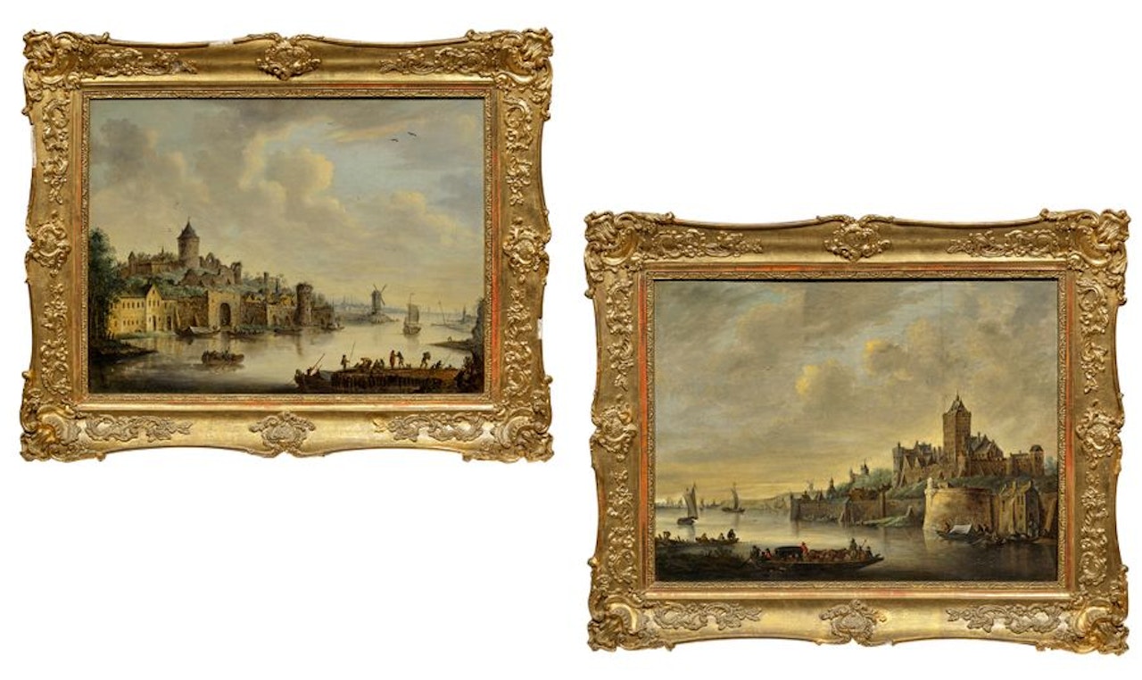 View of Nijmegen and View of another city on the Rhine by Dutch School