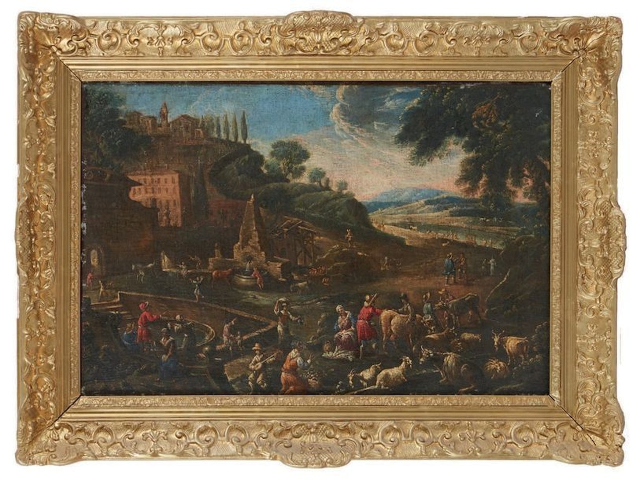Livestock market scene in an Italian village by Florentine School