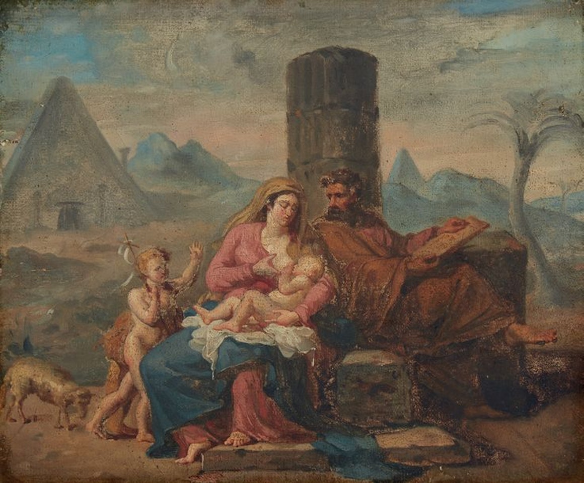 The Holy Family in the desert with Saint John the Baptist by French School