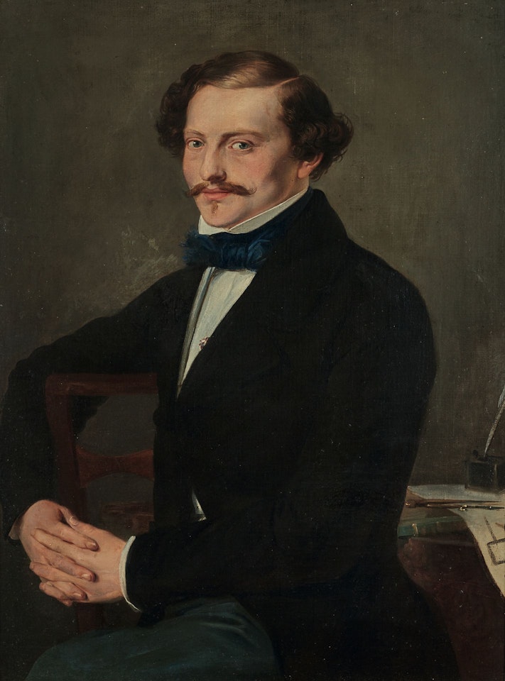 Portrait of a man with a blue tie by French School