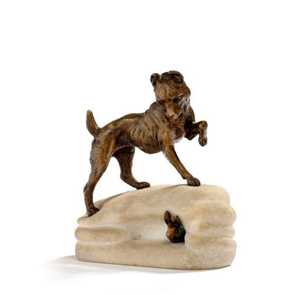 Dog chasing a hare by French School
