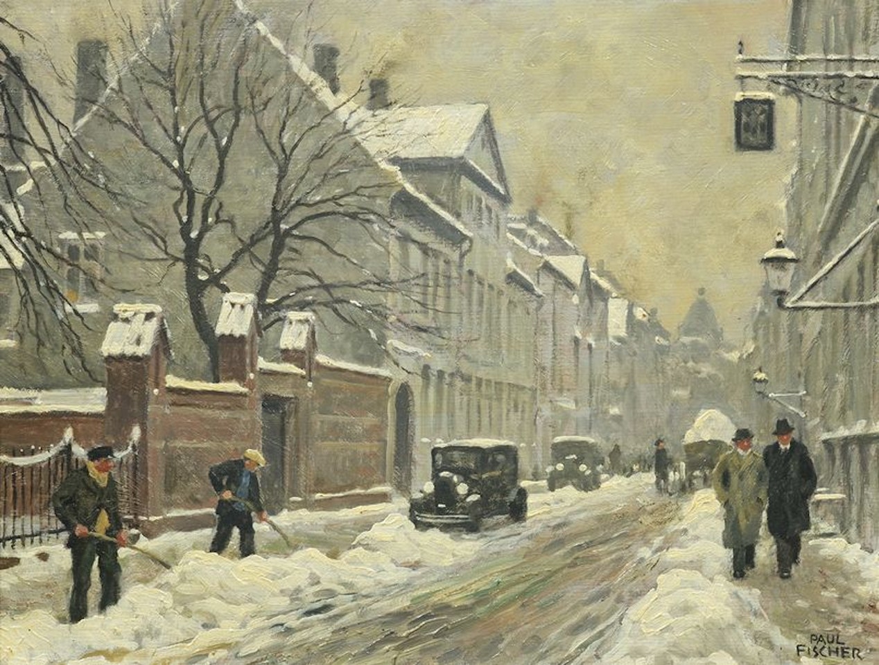 Snowy street by Paul Fischer