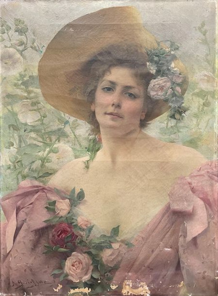 Elegant woman with a rose by French School