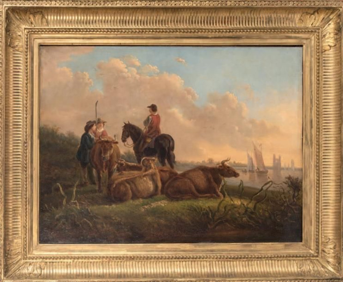 Pastoral scene, in the background a northern town by Dutch School