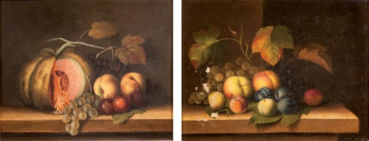 “Still lifes on entablature” by French School