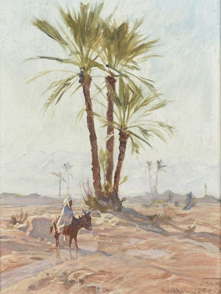 Bédouin dans la palmeraie de Marrakech, l"Atlas au loin by Adam Styka