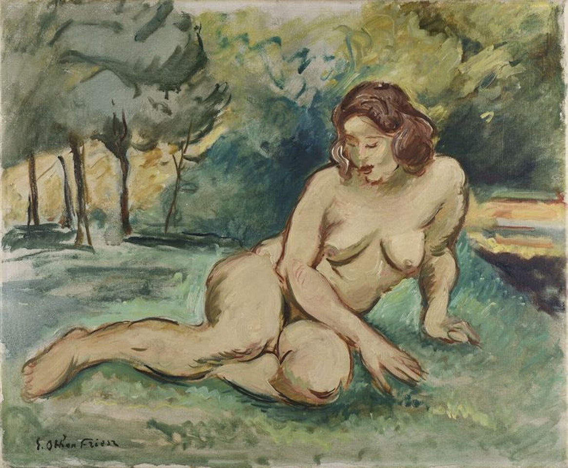 Nude sitting on the grass by Othon Friesz