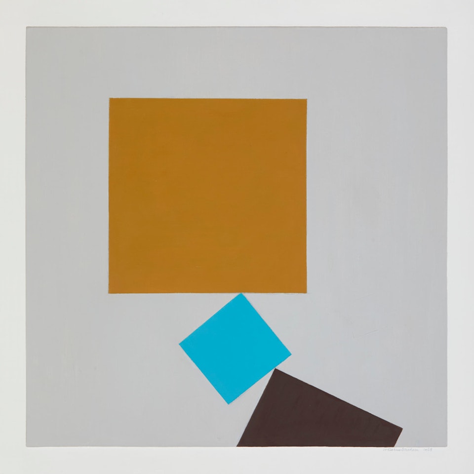 Three Squares (Mustard, Turquoise and Brown on Grey) by Wilhelmina Barns-Graham