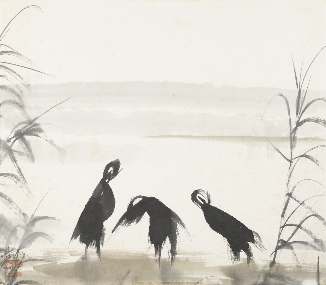 Herons in Lotus Pond by Lin Fengmian