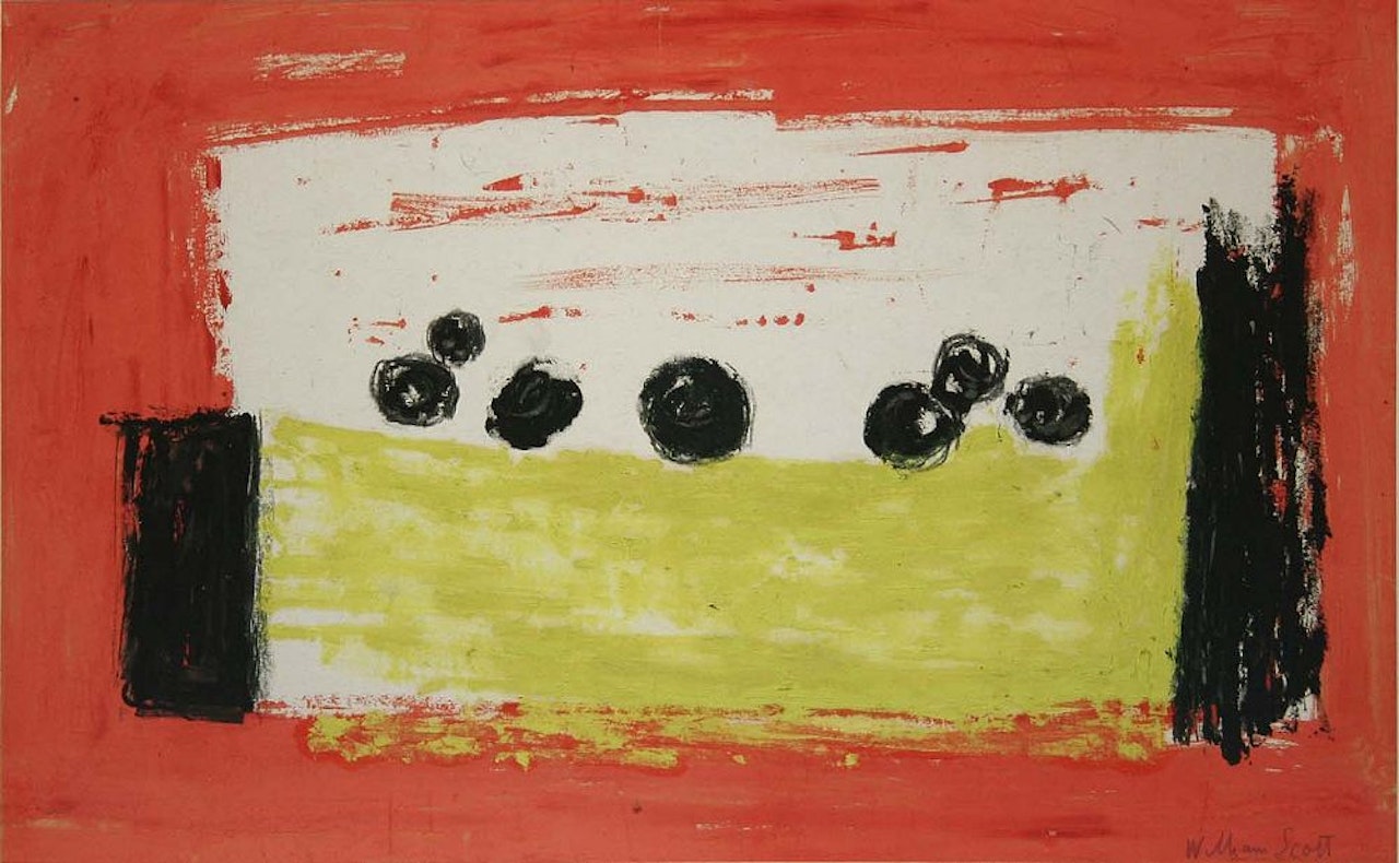 COMPOSITION IN RED, BLACK AND LIME GREEN by William Scott