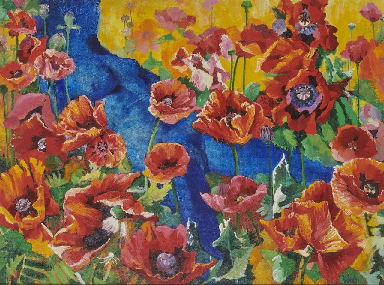 POPPIES BY WATER, ENCHANTED GARDEN by Kenneth Webb