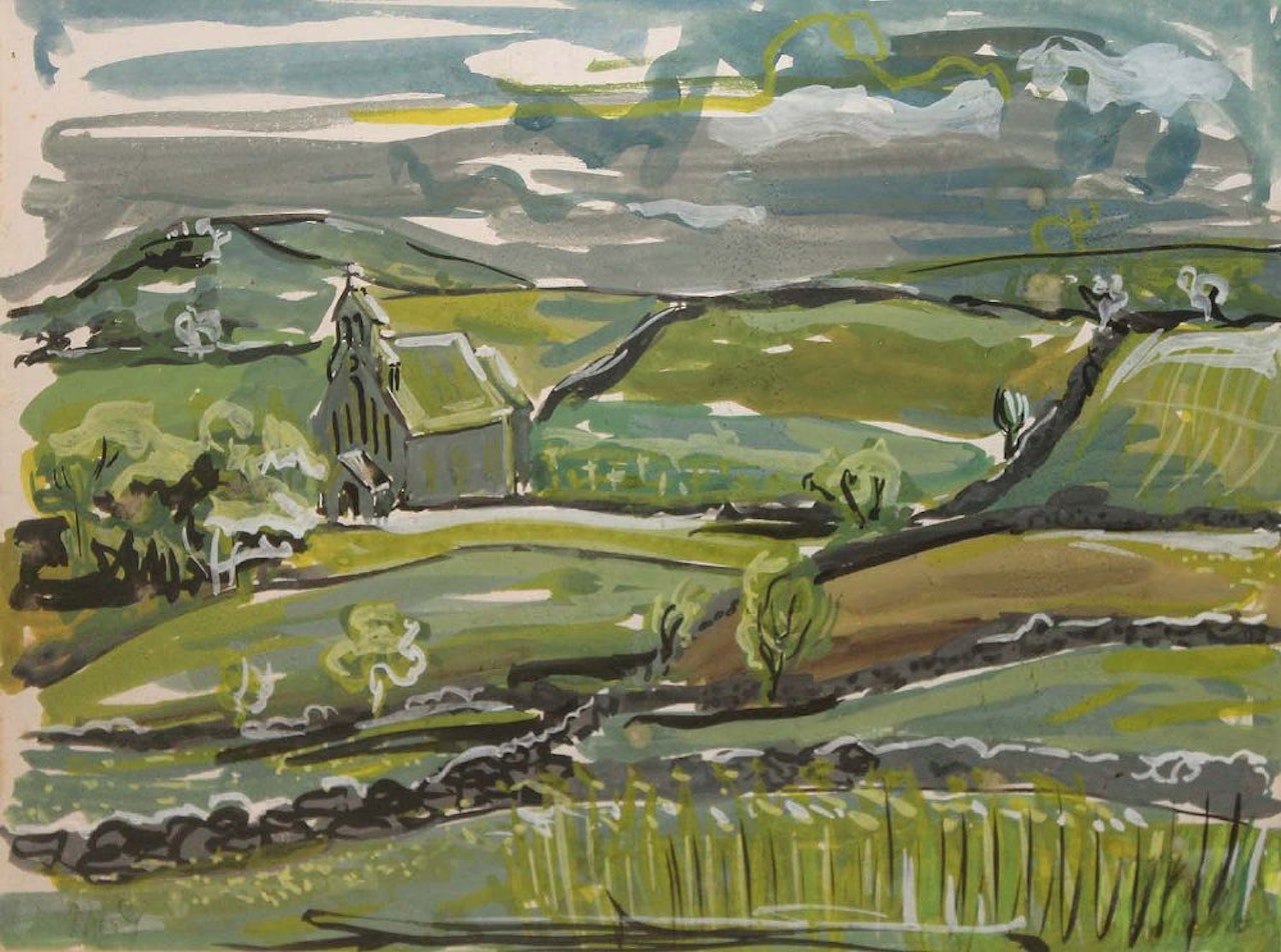 GREEN VALLEY WITH CHURCH by Norah McGuinness
