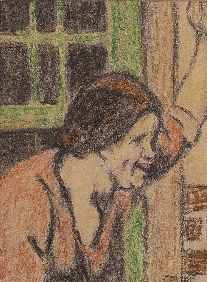 A WOMAN GREETING Crayon by William Conor