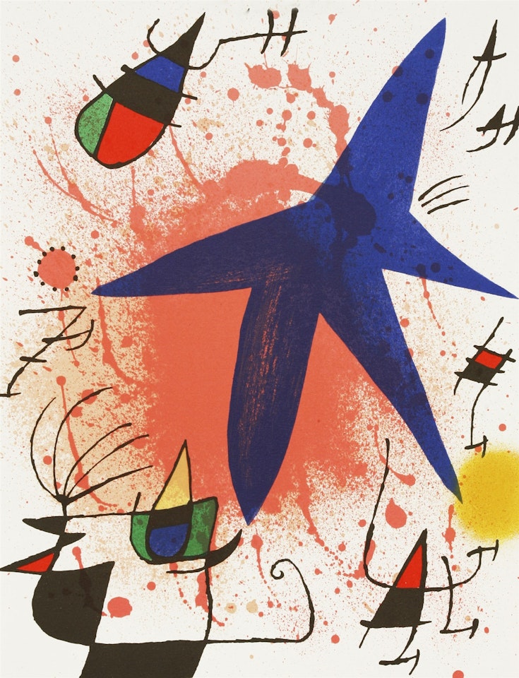 L"ASTRE BLEU; LE SOLEIL ROUGE; LA LUNE VERTE (MOURLOT 857, 859, 861) by Joan Miró