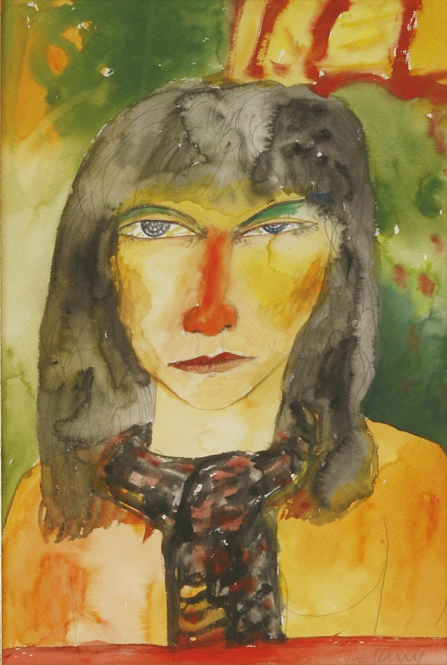 A WOMAN IN A RED SCARF by John Bellany