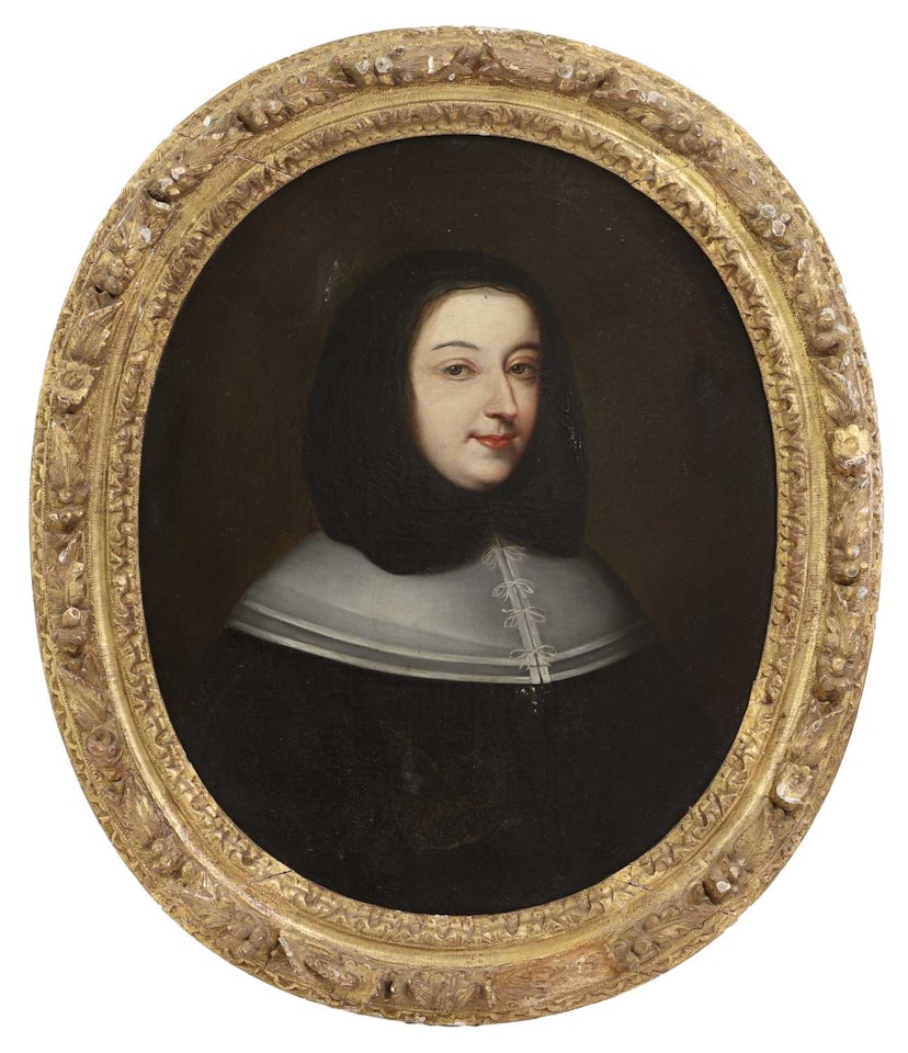 Portrait of a lady, bust-length, in a black dress with a white collar by French School
