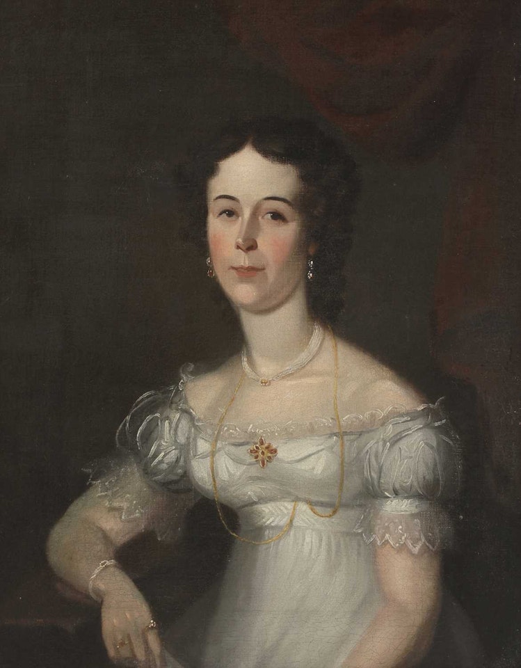 Portrait of a lady, half-length, in a white dress by English School