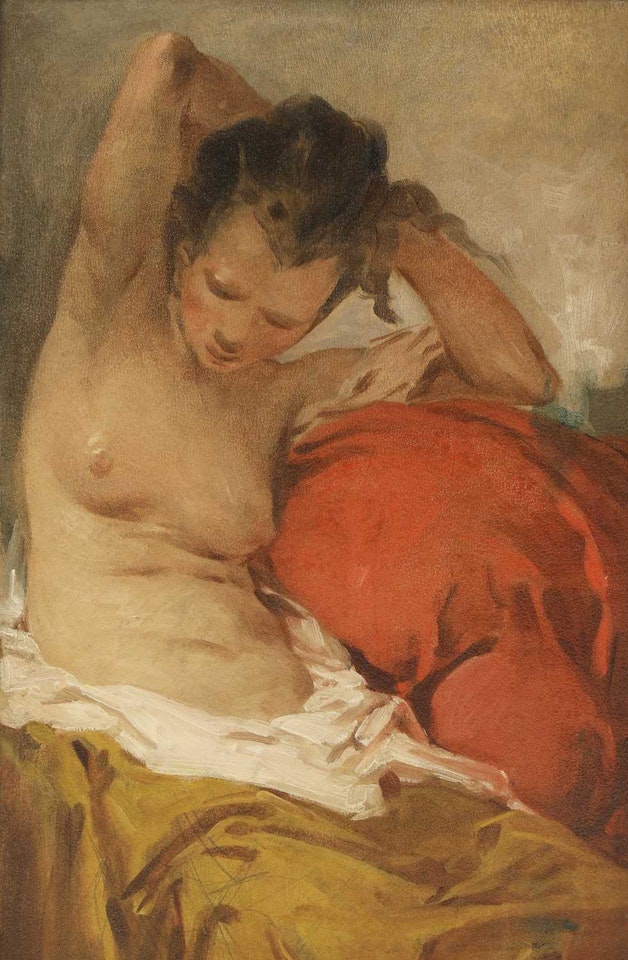 Study of a nude arranging her hair by French School