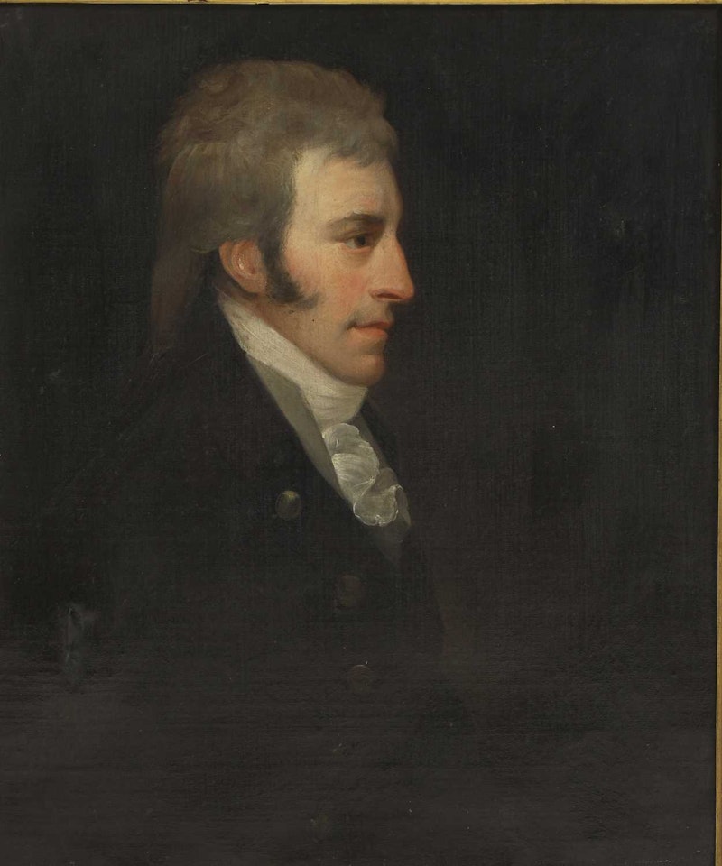 Portrait of a gentleman, bust-length in profile, wearing a black coat by English School