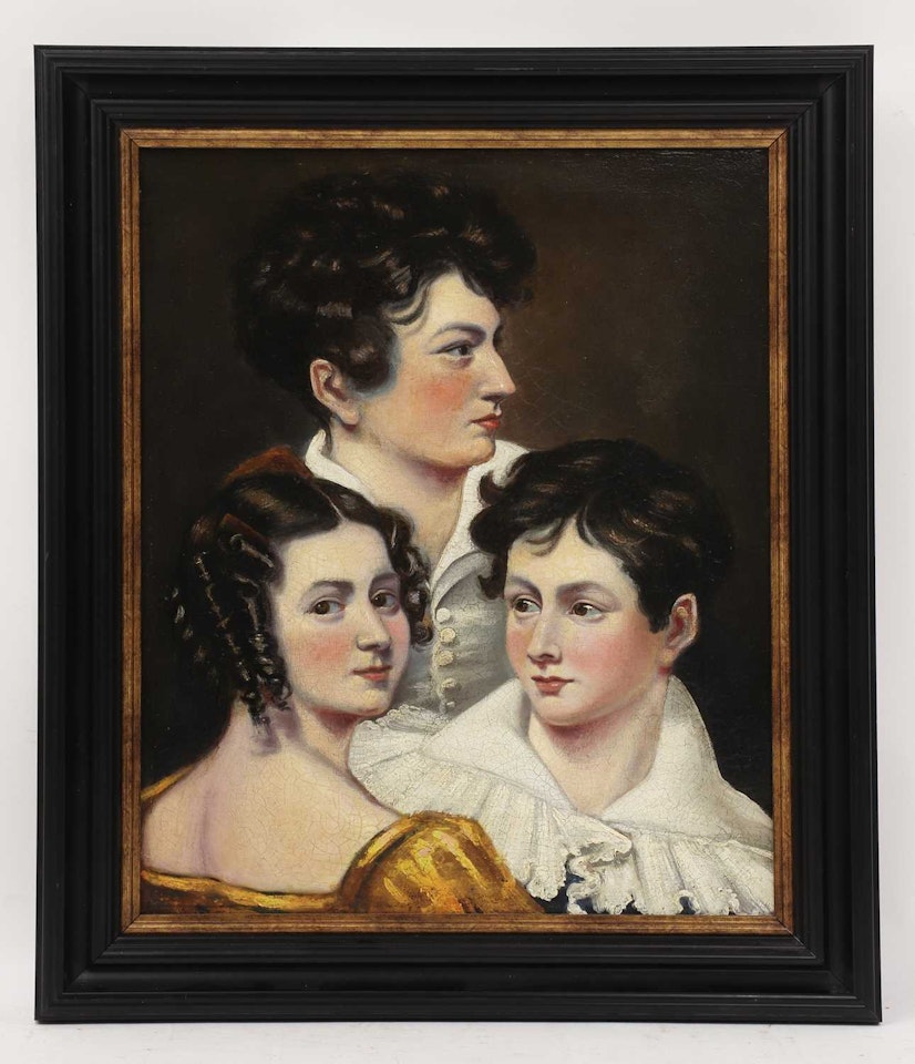 Portrait of a young lady and her two brothers by English School