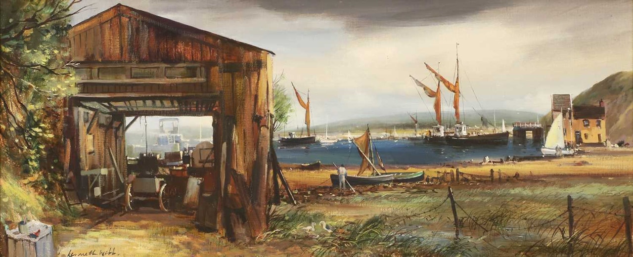 A harbour scene by Kenneth Webb