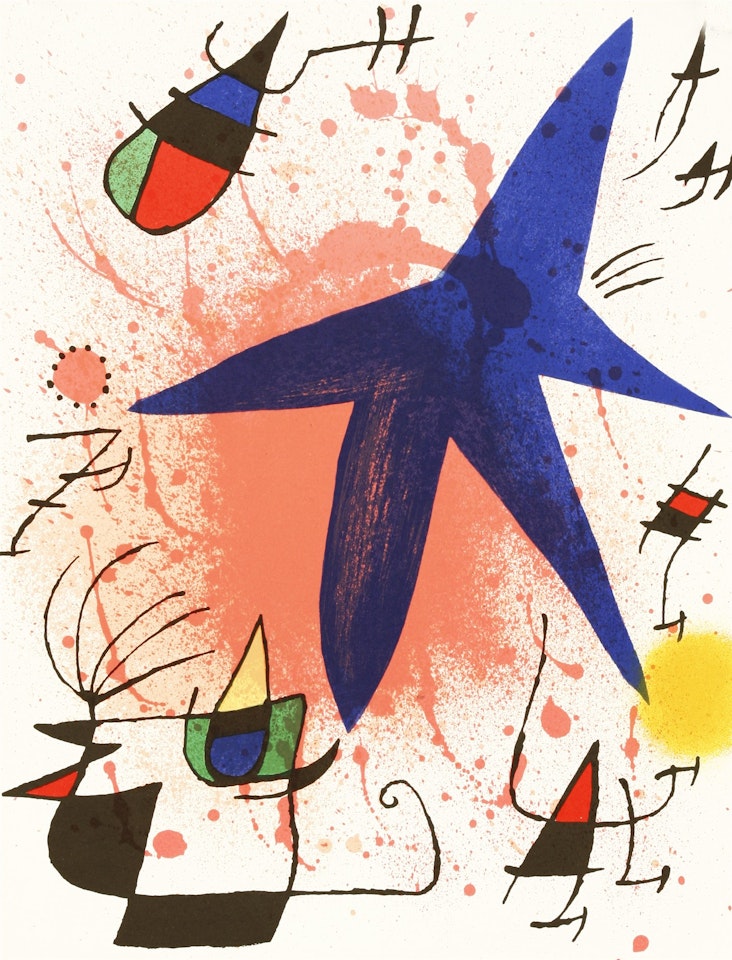L"ASTRE BLEU; LE SOLEIL ROUGE; LA LUNE VERTE (MOURLOT 857, 859, 861) by Joan Miró