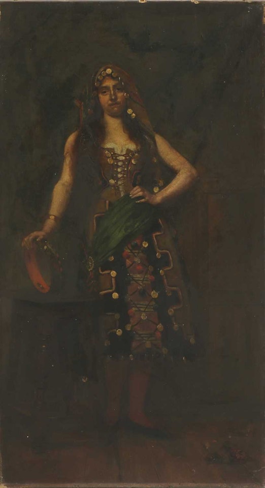 A gypsy dancer with a tambourine by English School