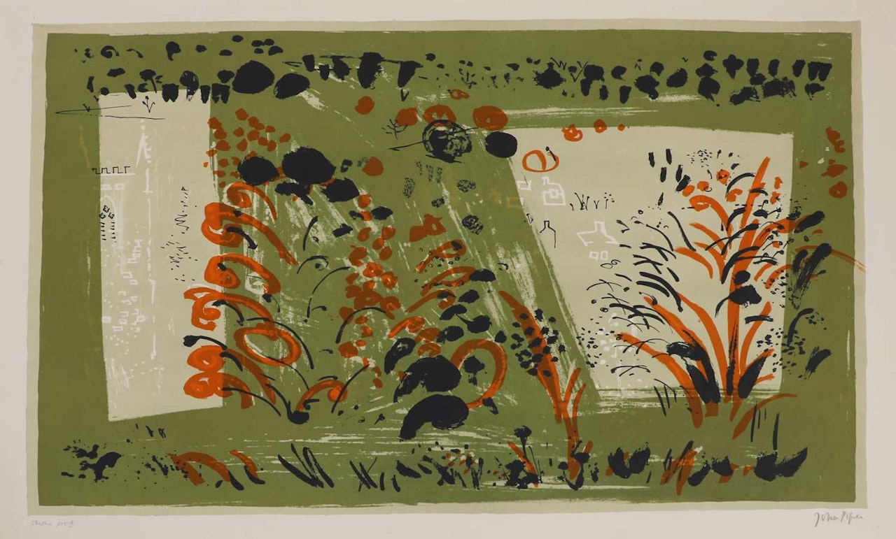 "St Kew, Cornwall: Church in a Hilly Landscape" by John Piper