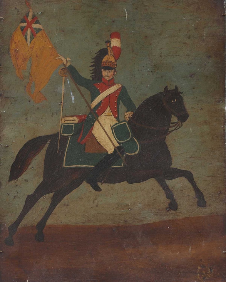 A hussar on horseback by English School