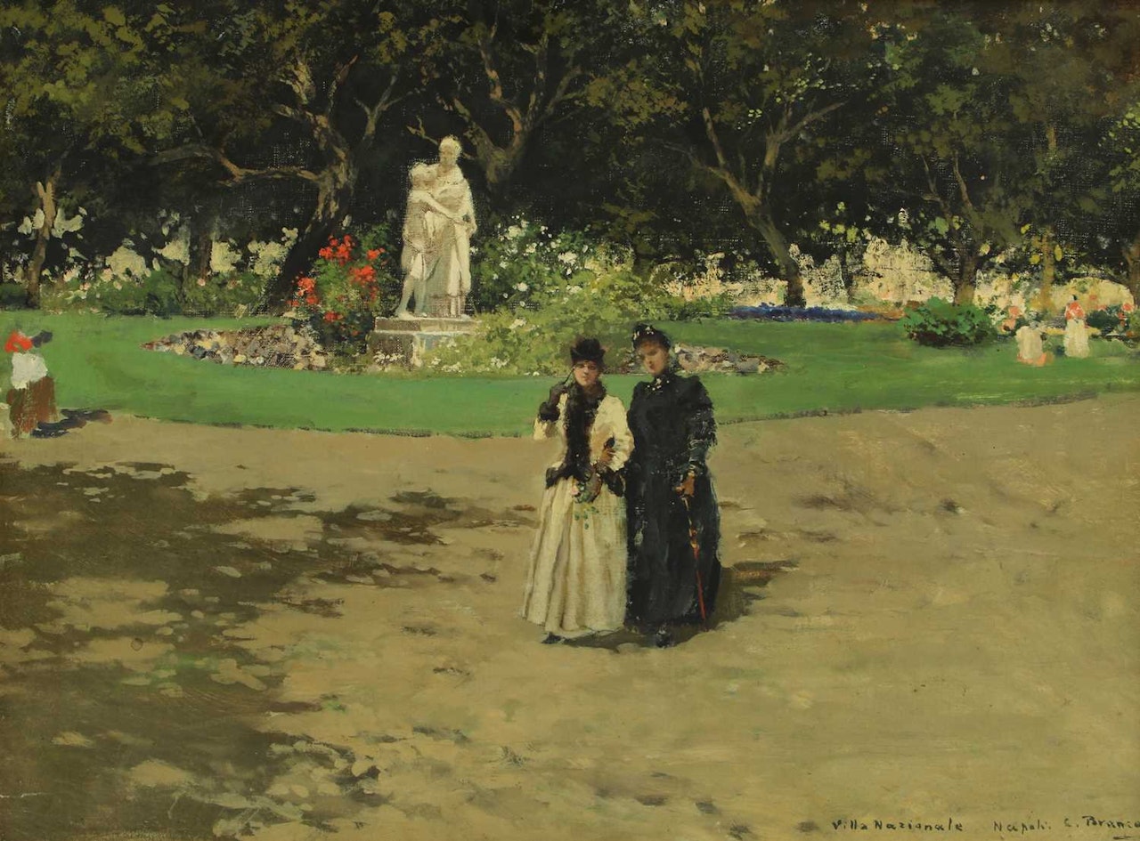 Fashionable figures in gardens of the Villa Nazionale, Naples by Carlo Brancaccio