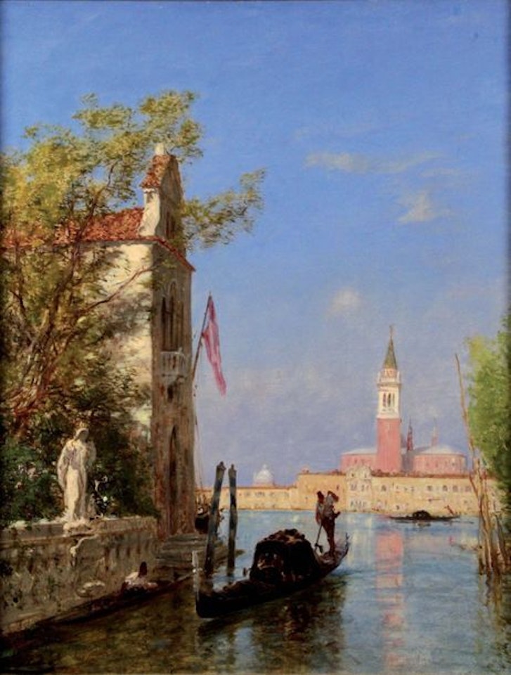 Gondola on a canal in front of San Giorgio Maggiore by Félix Ziem