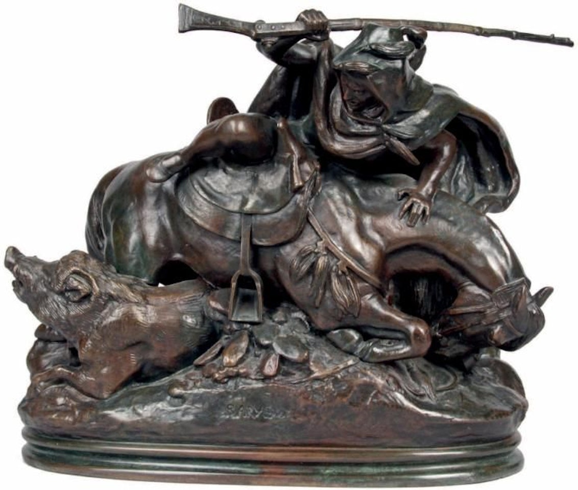 ARABIAN HORSEMAN KILLING A BOAR by Antoine-Louis Barye