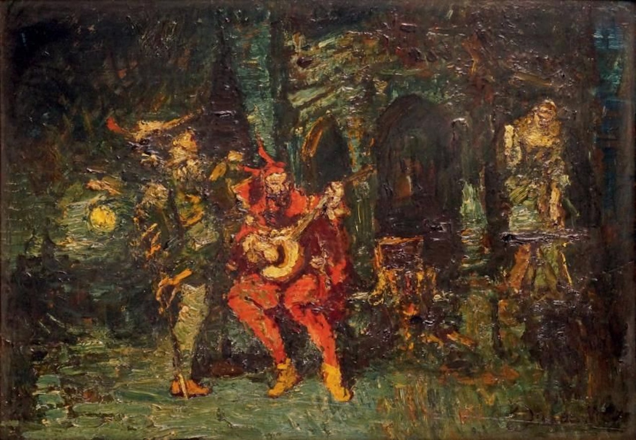 FAUST PLAYING THE LUTE FOR MARGUERITE IN THE PRESENCE OF MEPHISTOPHELES by Adolphe Monticelli