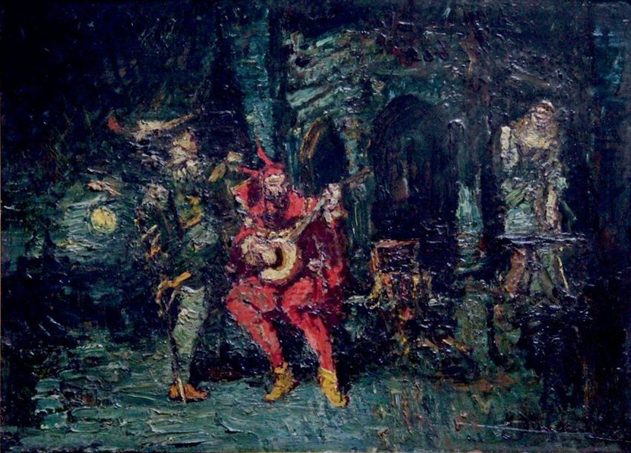 FAUST PLAYING THE LUTE FOR MARGUERITE IN THE PRESENCE OF MEPHISTOPHELES by Adolphe Monticelli