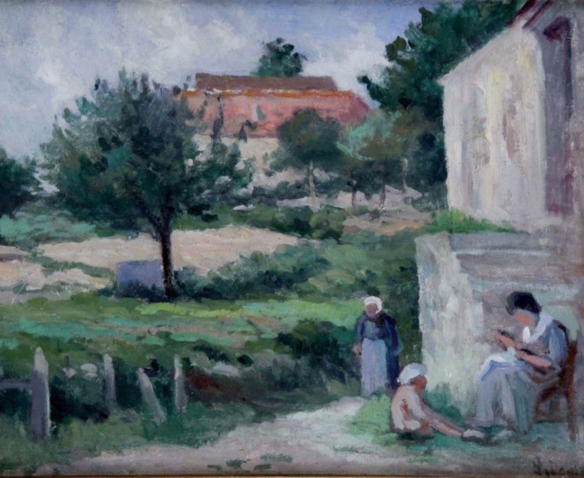 Rolleboise, woman at her sewing by Maximilien Luce