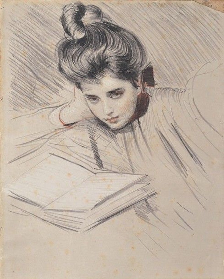 Ellen à la lecture Fusain, craie by Paul César Helleu