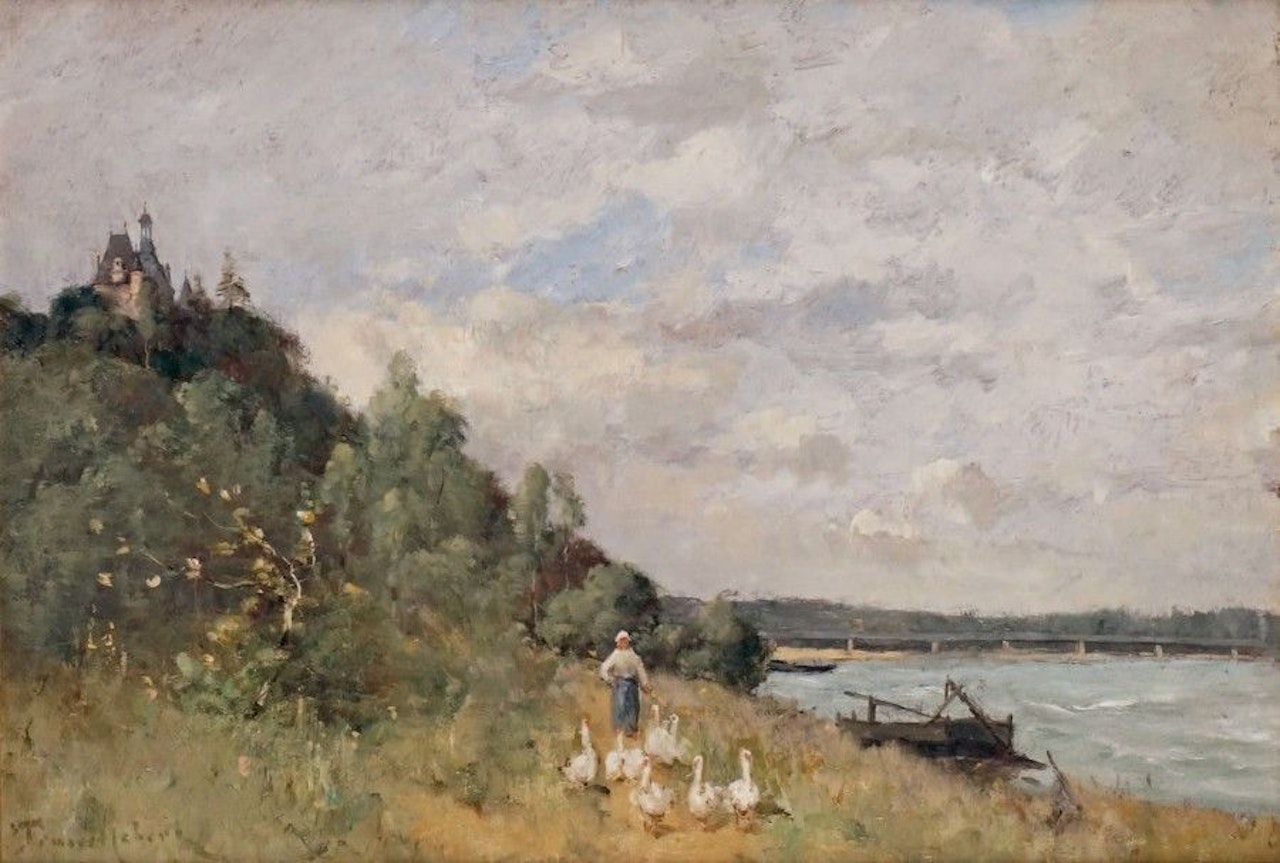 GOOSE KEEPER BY THE RIVER by Paul Désiré Trouillebert