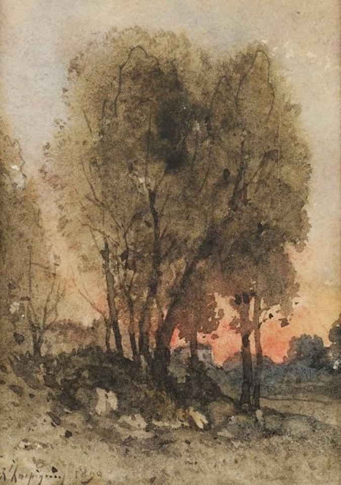 Coucher de soleil en forêt by Henri Harpignies