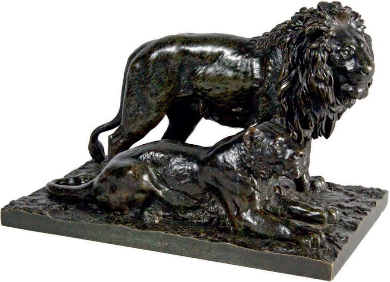 STANDING LION AND LYING LIONESS by Antoine-Louis Barye