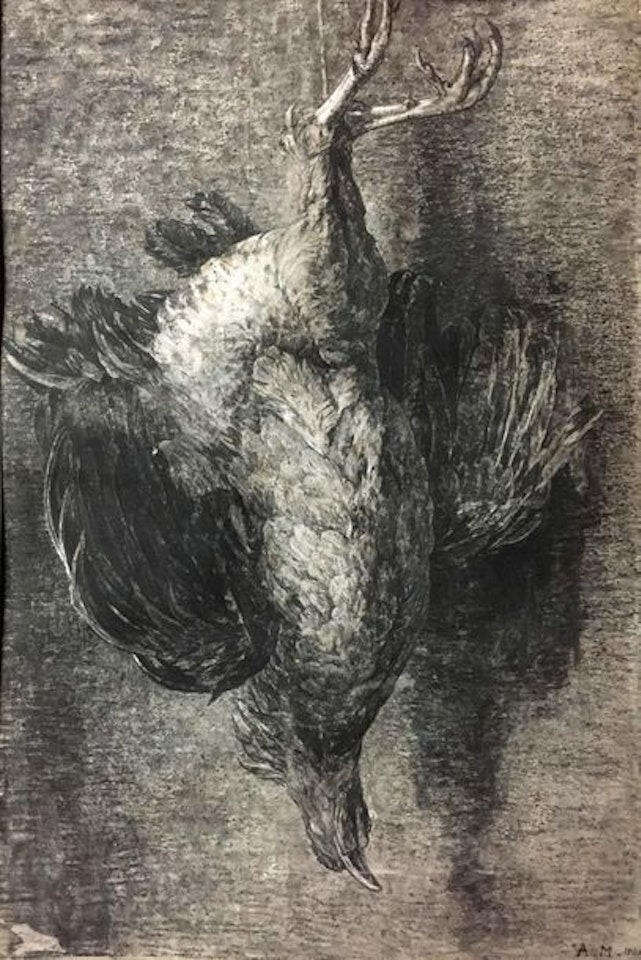 Nature morte à la poule Fusain by French School