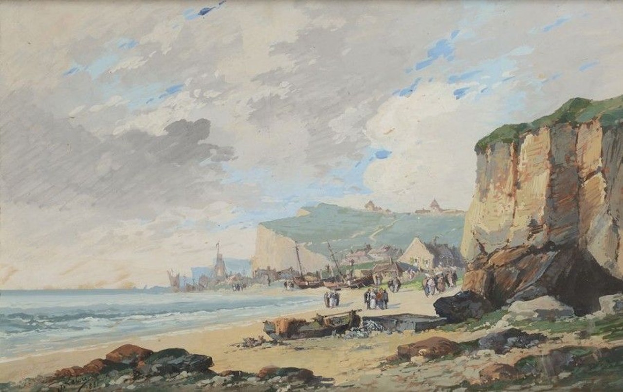 Bord de mer animé aux environs de Fécamp by Eugene Galien-Laloue