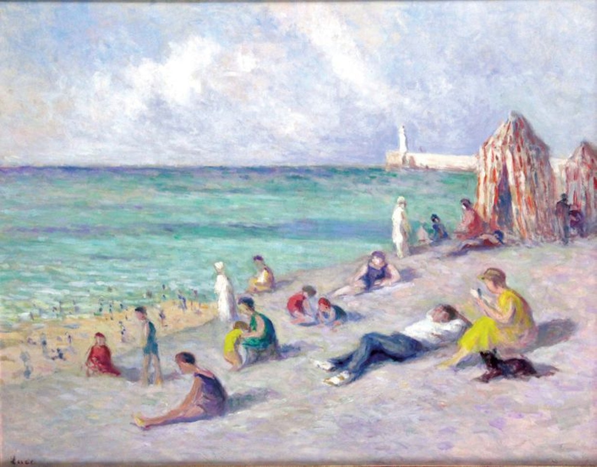 Lively beach at Tréport by Maximilien Luce