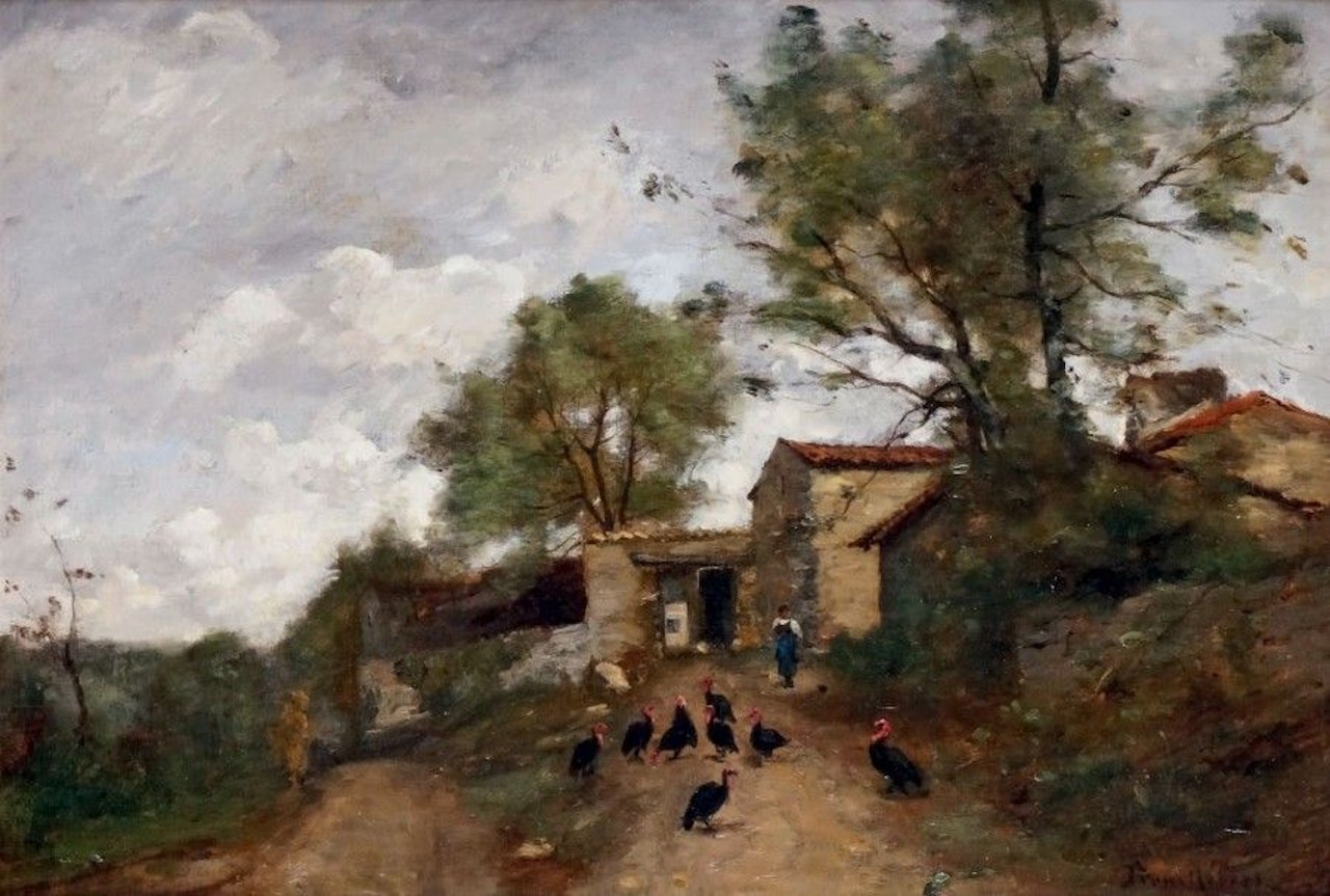 TURKEYS IN FRONT OF THE FARM by Paul Désiré Trouillebert