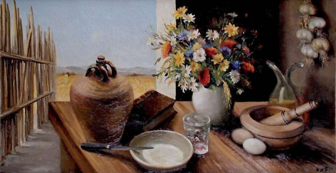 Still life on a table by Marcel Dyf