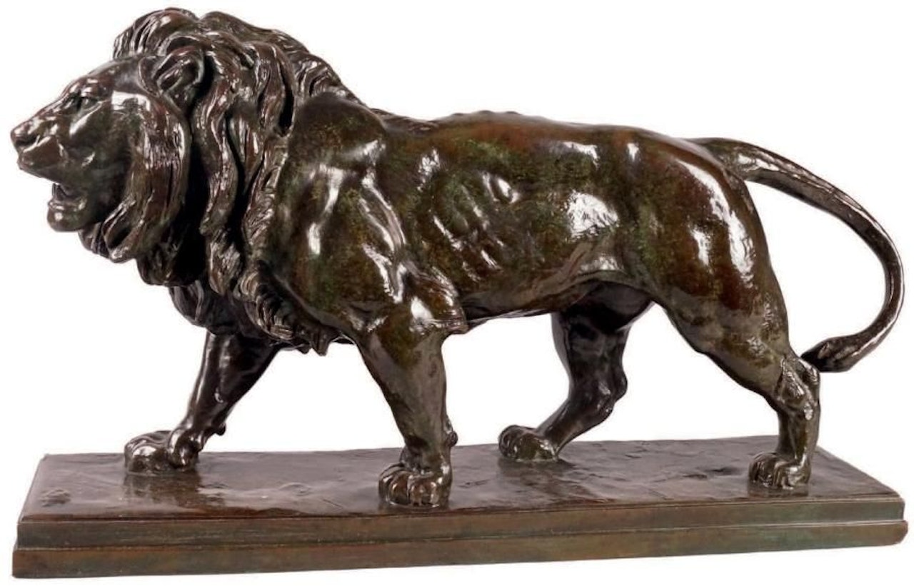 LION WALKING ON PLINTH by Antoine-Louis Barye