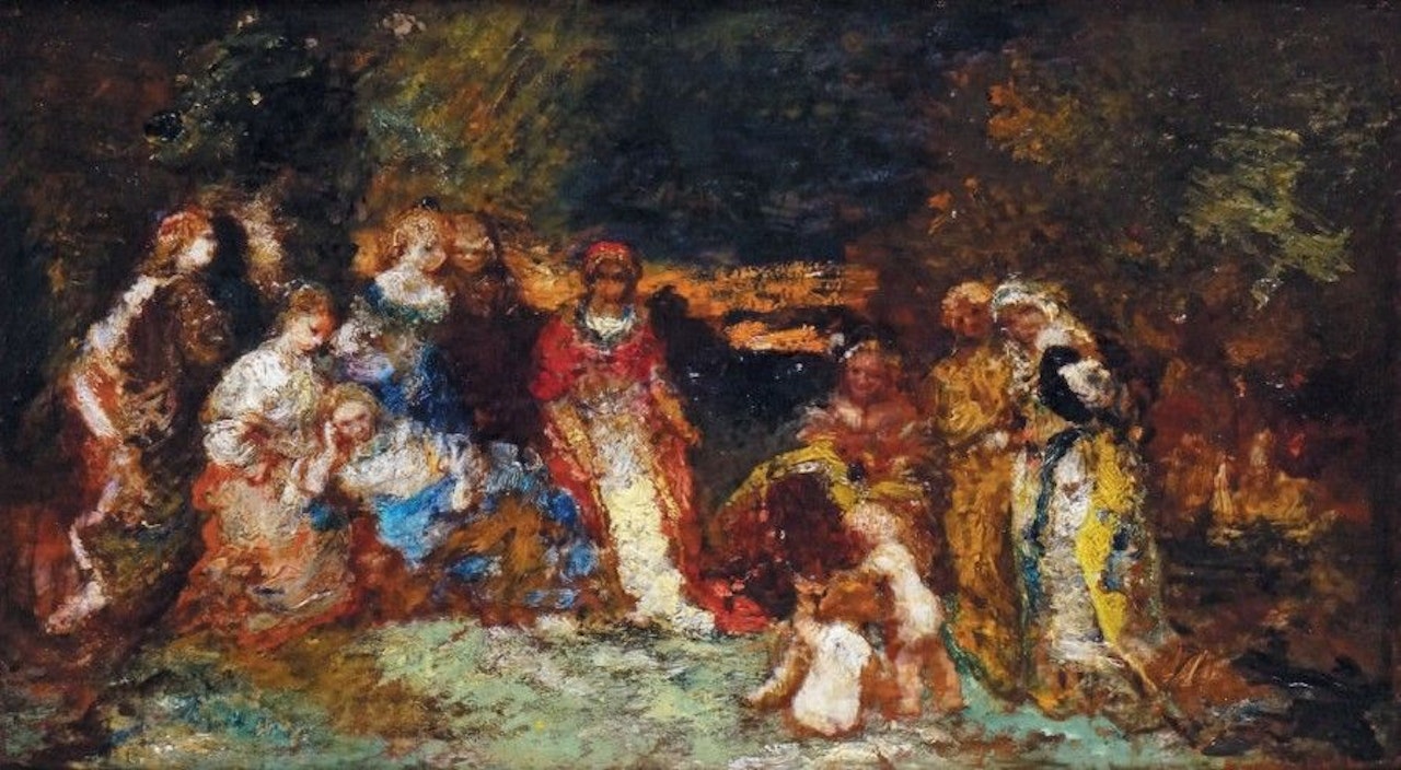 ASSEMBLY IN A PARK by Adolphe Monticelli