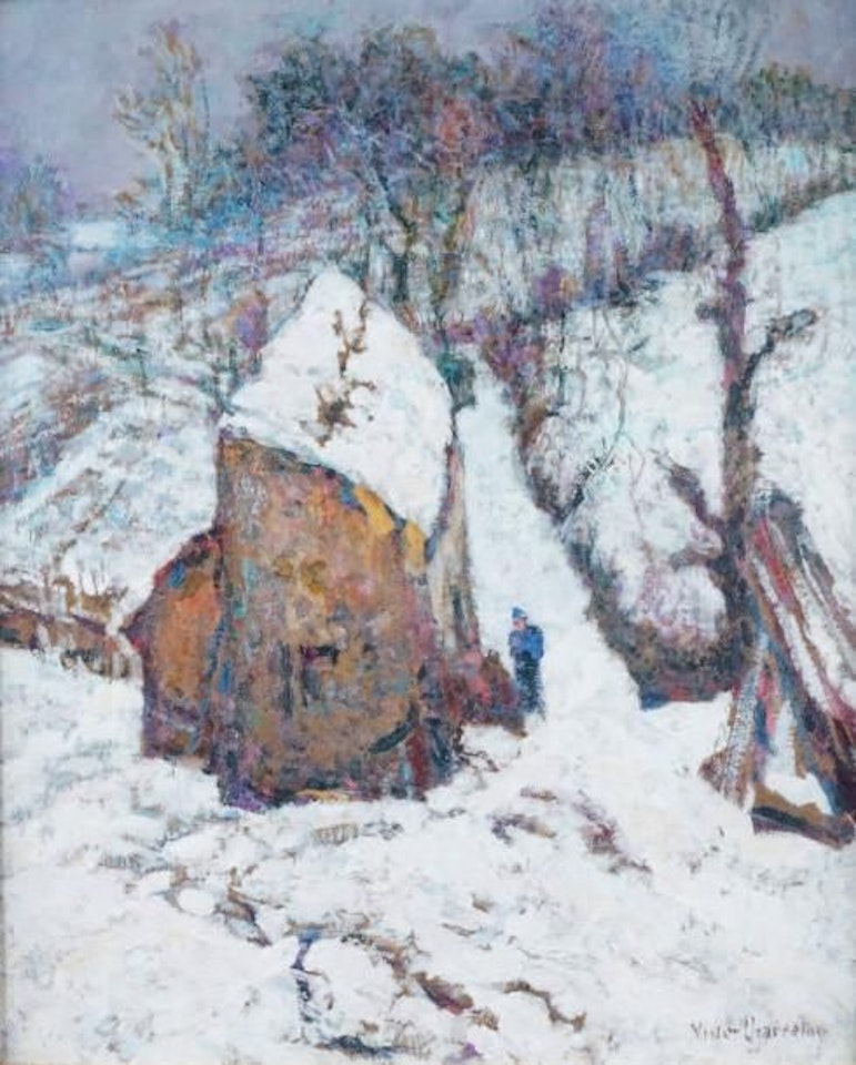 FARM IN THE MOUNTAIN UNDER THE SNOW by Victor Charreton