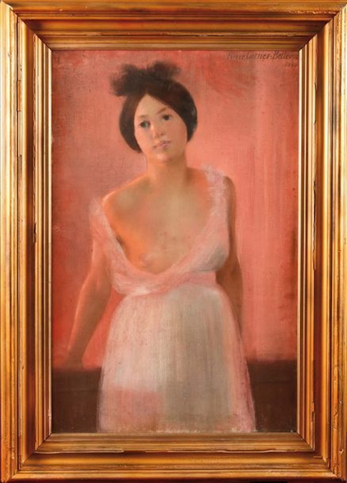 Femme déshabillée sur fond rose by Pierre Carrier-Belleuse