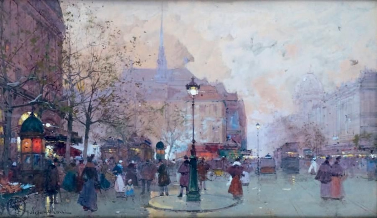 PARIS, LA PLACE SAINT-MICHEL by Eugene Galien-Laloue