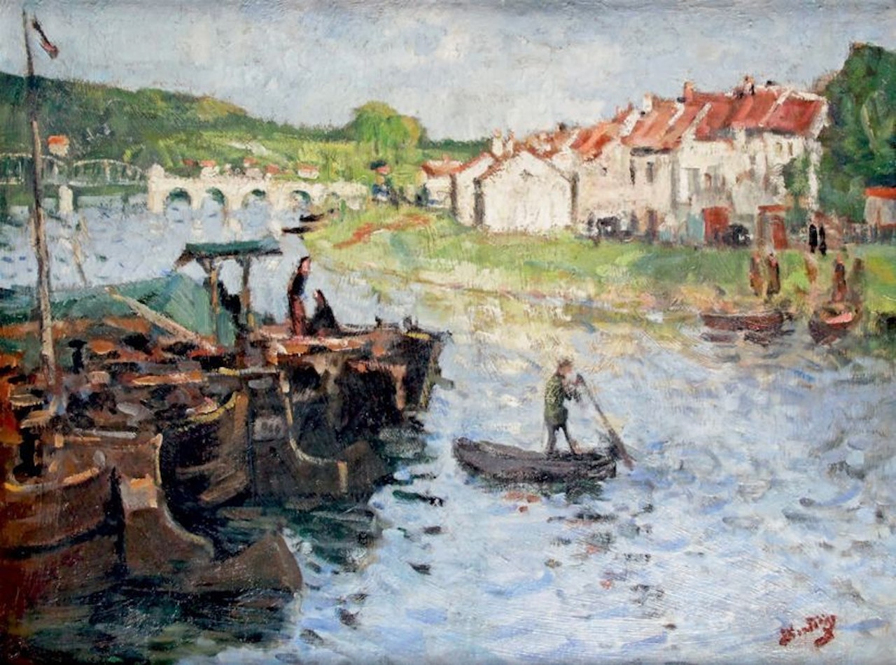 Pontoon on the Seine by Pierre Eugène Montezin